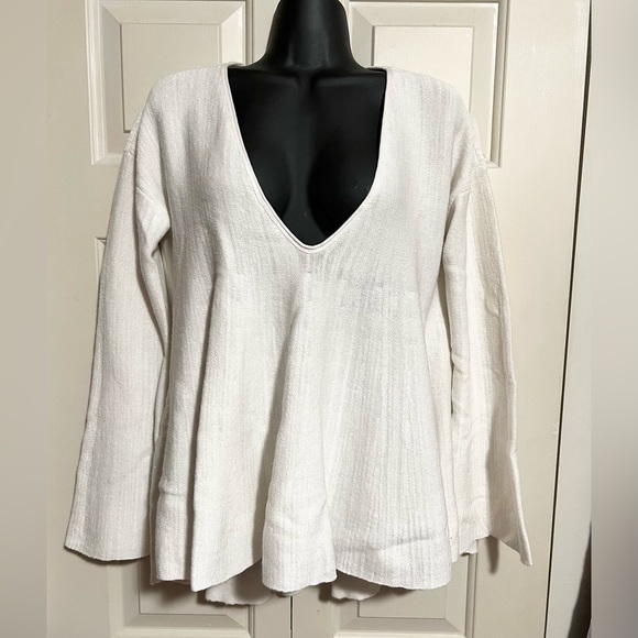 Free People oversized v-neck sweater size L oatmeal cream - Picture 1 of 15